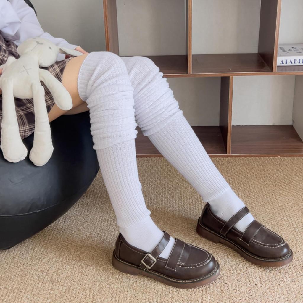 Alaiyaky Super Loose High Socks for School Junior and High School Cold Indoor JK Solid Commuting Socks, White, 40cm-120cm, Uniforms, Girls, Cute,