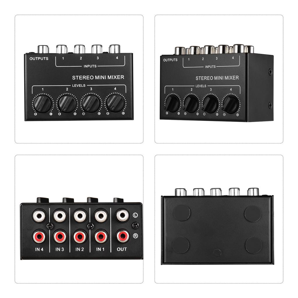 Mini Stereo Audio Mixer with 4 Channel RCA Inputs Separate Volume Controls Full Metal Shell