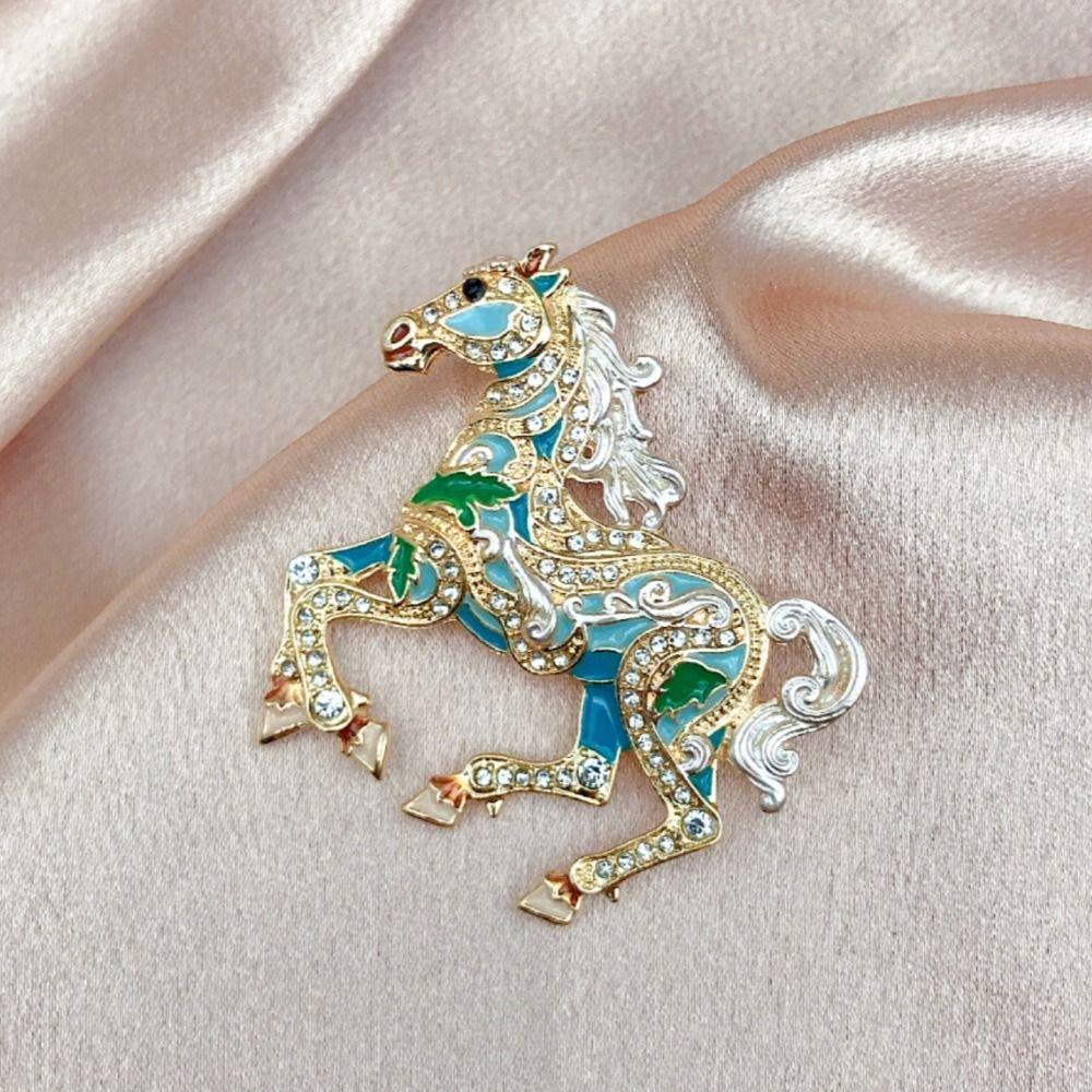 Crystal Enamel Horse Brooch Pin Metal New Year Horse Jewelry Zodiac Horse Brooch  New Year Gifts