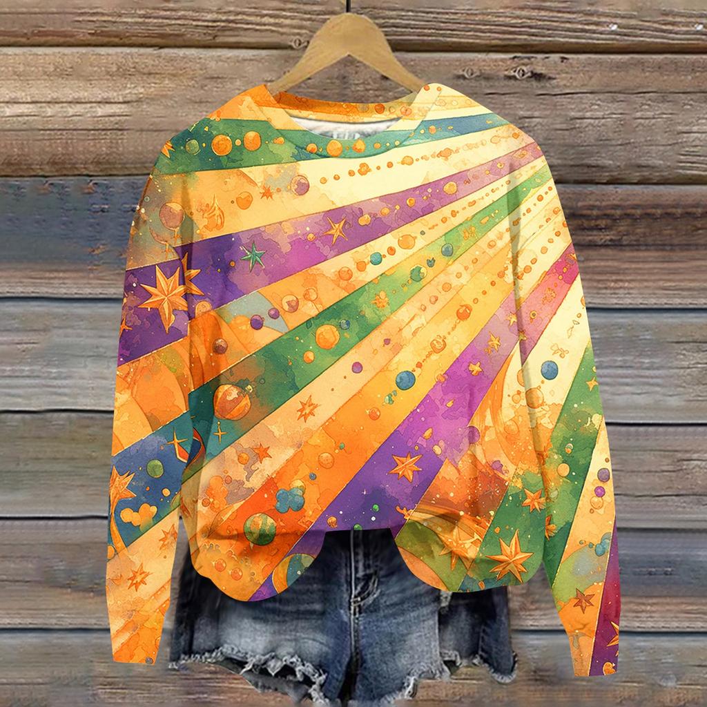 Women's Fashion  Printed Long Sleeve Loose Round Neck Sweatshirt Top