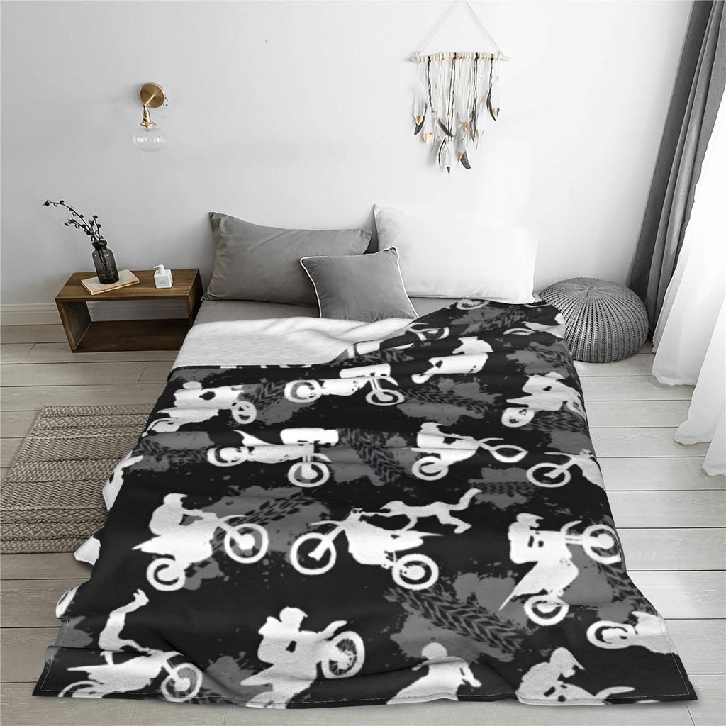 Dirt Bike Lovers Motocross Motorcycle Fleece Blankets Cross-Rally Cartoon Fashion Throw Blanket Home Hotel Sofa Bedspread Warm