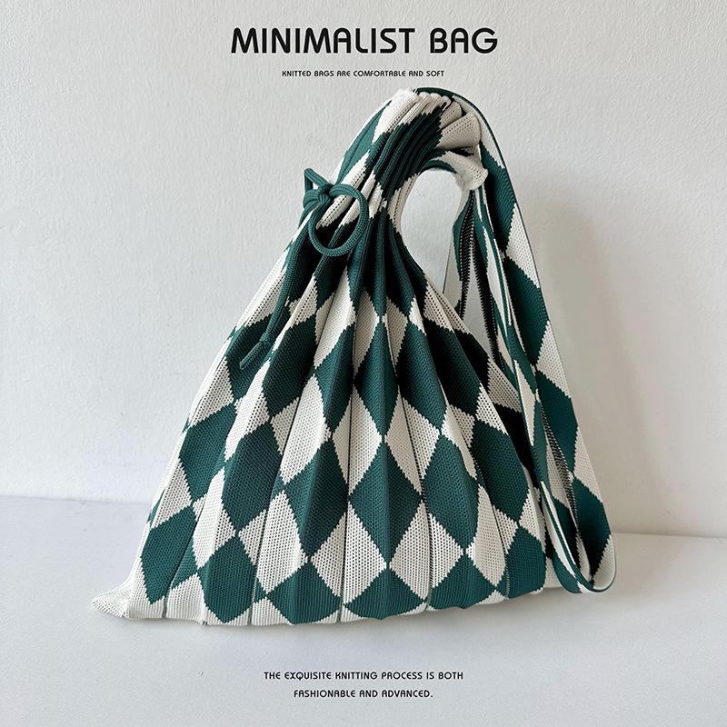 

Модная трикотажная плиссированная сумка через плечо - крупная ромбовидная клетчатая сумка для женщин