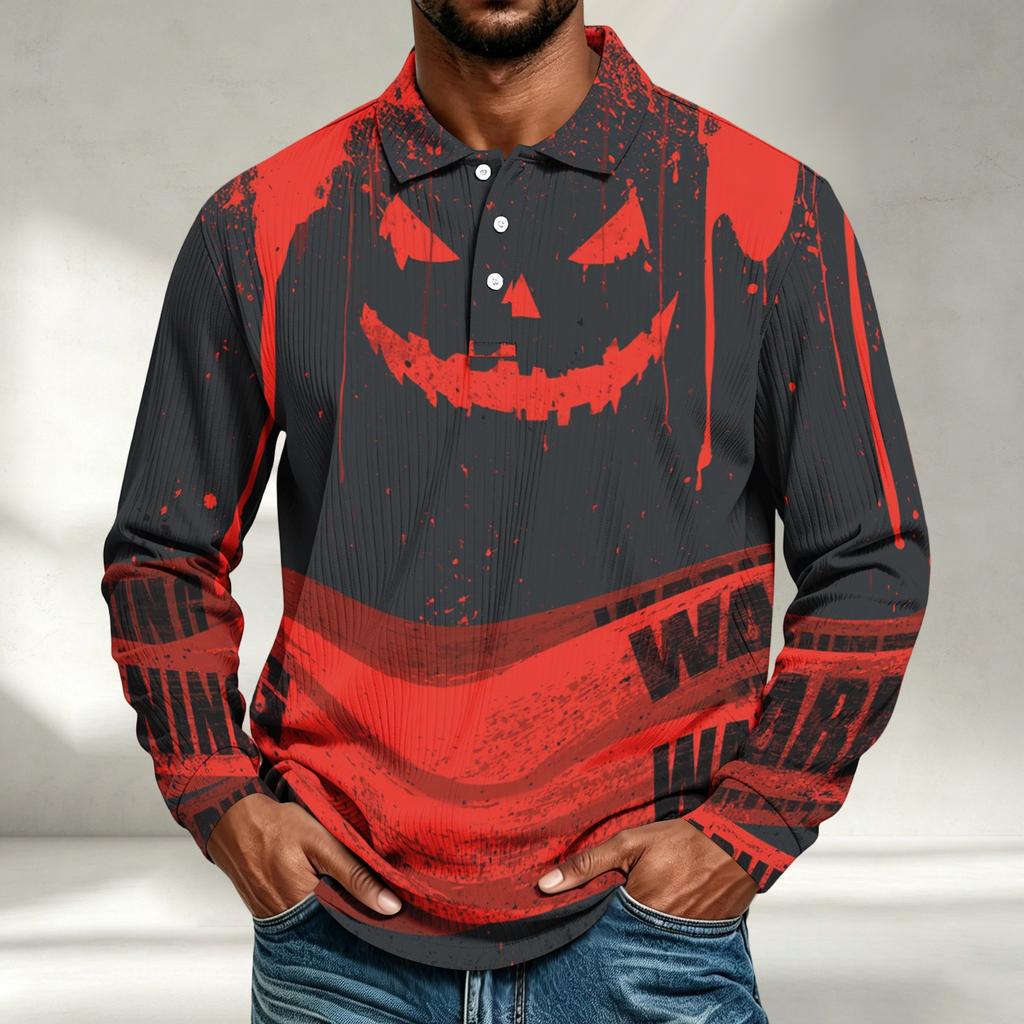 Men's Halloween Print Long Sleeve Shirt Casual Loose Fit Top