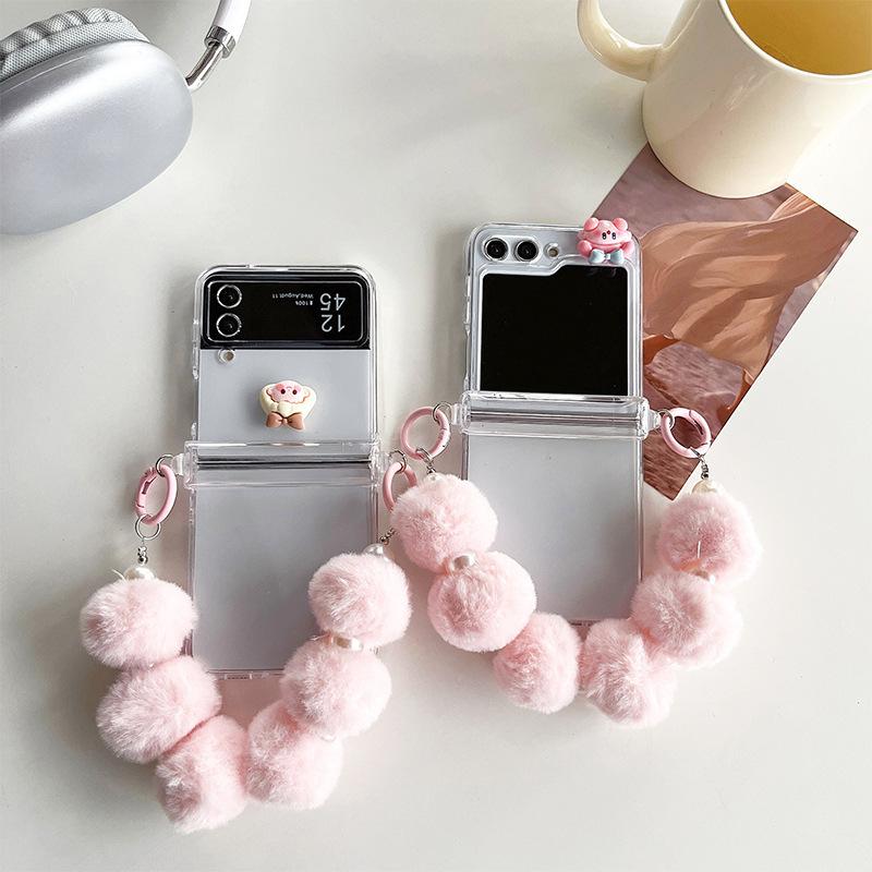 Cute Ins Plush Bracelet Girls Flip Phone Case for Samsung Zflip6 Folding Screen Findn2flip