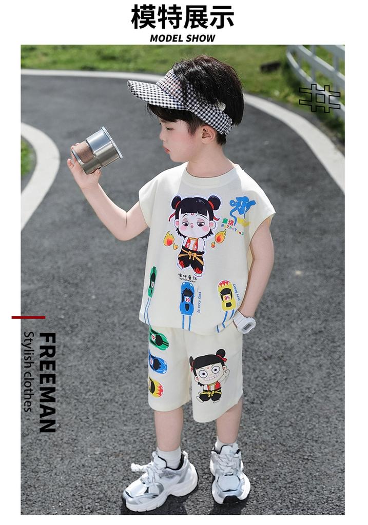 Nezha Clothing Boys' Set Summer 2025 New Western Style Baby Pi Handsome Clothes Summer Children's Tank Top Two Piece Set
