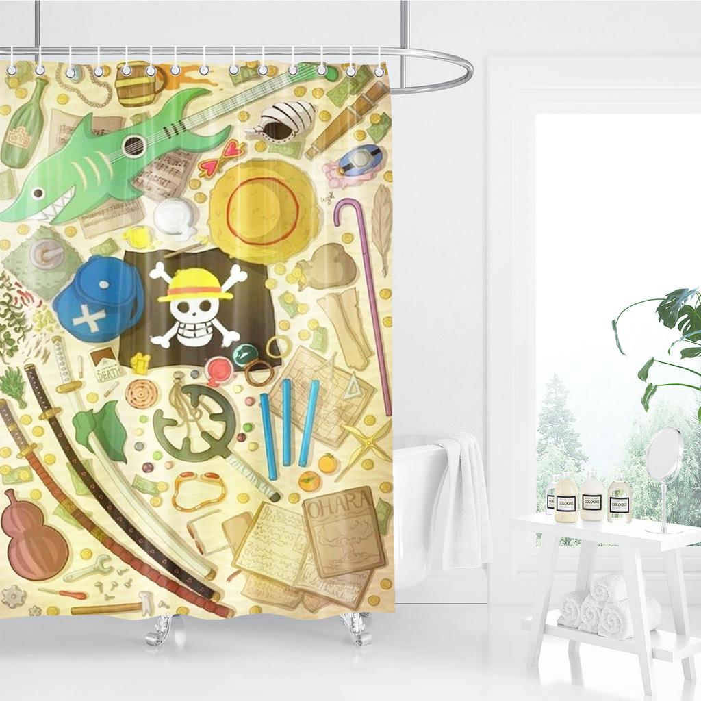 One Piece Anime Shower Curtain, Bathroom Accessories, Decor Curtains For Living Room, Cute And Funny  Christmas Gifts