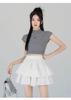 Spring 2025 Women's Black High Waist A-Line Puffy Half Umbrella Skirt