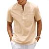 Summer Men's Cotton Short Sleeve T-shirt Solid Color Stand Collar Loose Pullover Shirt Thin Soft Comfortable Button T-shirt Top