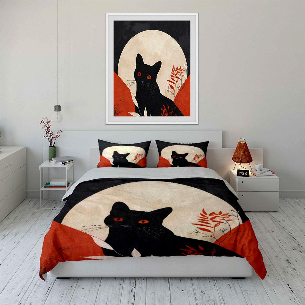 Black Cat Art Decor Trio Soft Comfortable Duvet Cover Bedding Set Included 1*Duvet Cover & 2*Pillowcases, Gift