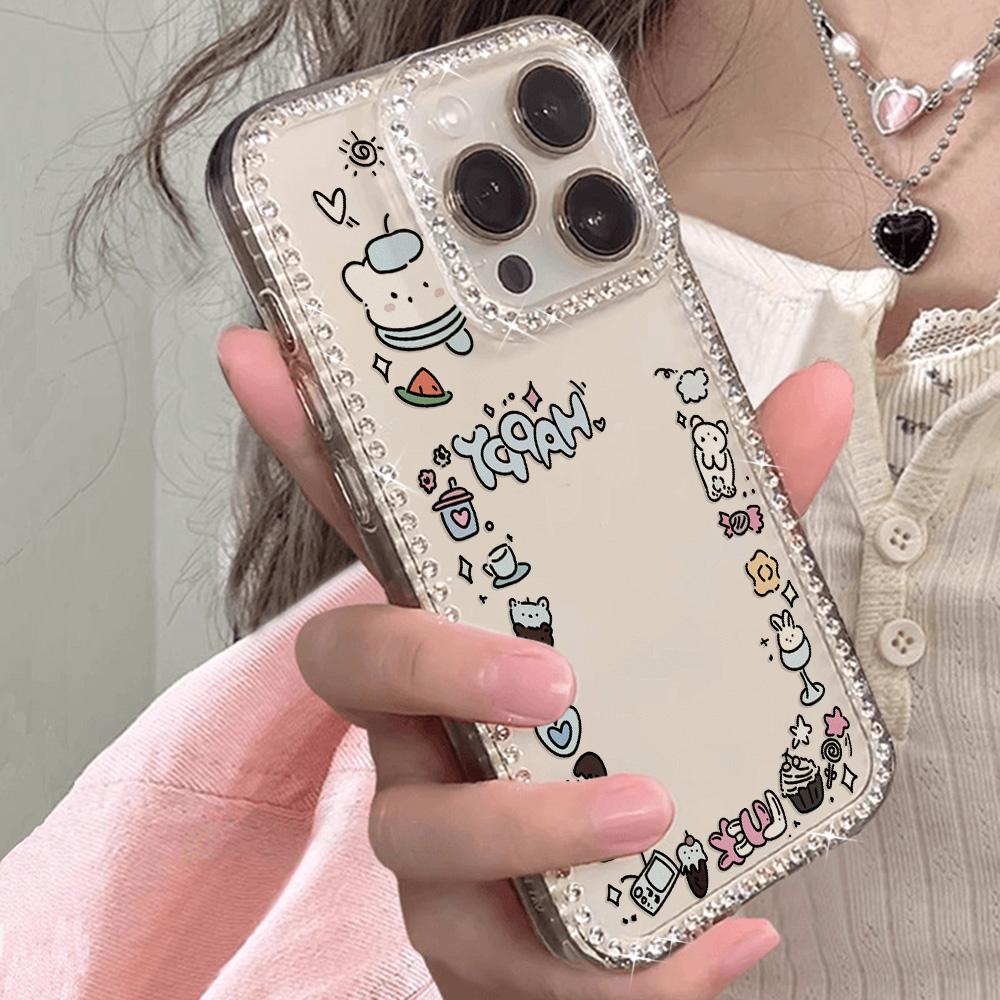 Bracelet Chain Phone Case For iPhone 17 16 15 13 14 for 17Air 17 12 14 16 Pro 17 14 16 Pro Max Sparking Diamond Cute Pattern Hard Cover With Lanyard