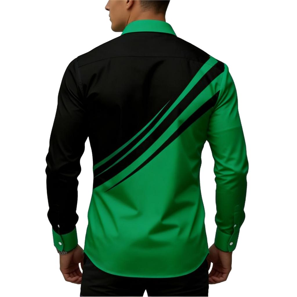 Pánské košile s dlouhým rukávem, Business casual košile, Pánské košile s knoflíky a klopami, barevně blokované