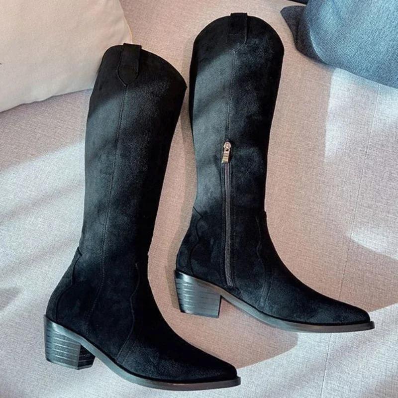 Fashion Middle Heel Autumn Ladies Knee High Shaft Shoes Winter 2024 Women's Long Boots Sale Footwear New Rock Pu Boot on Promotion Goth