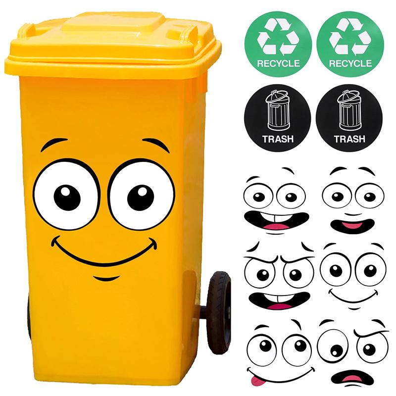Cartoon Face Trash Can Stickers Self-Adhesive Waterproof Pvc Glossy Finish For Wall, Toilet, Refrigerator Indoor Outdoor
