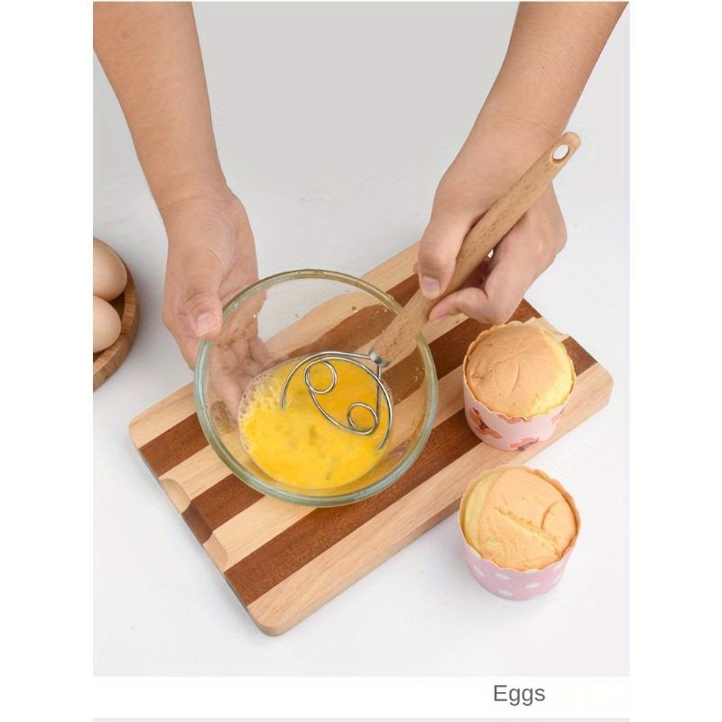 Frusta Danese per Impasto in Acciaio Inossidabile con Manico in Legno, Mixer Manuale Versatile per Pane, Pasticcini e Torte, Utensile da Cucina