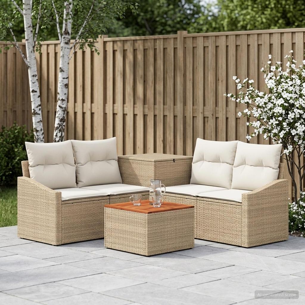 Sofa Set 6 Pcs Beige and Cream White Poly Rattan and Steel