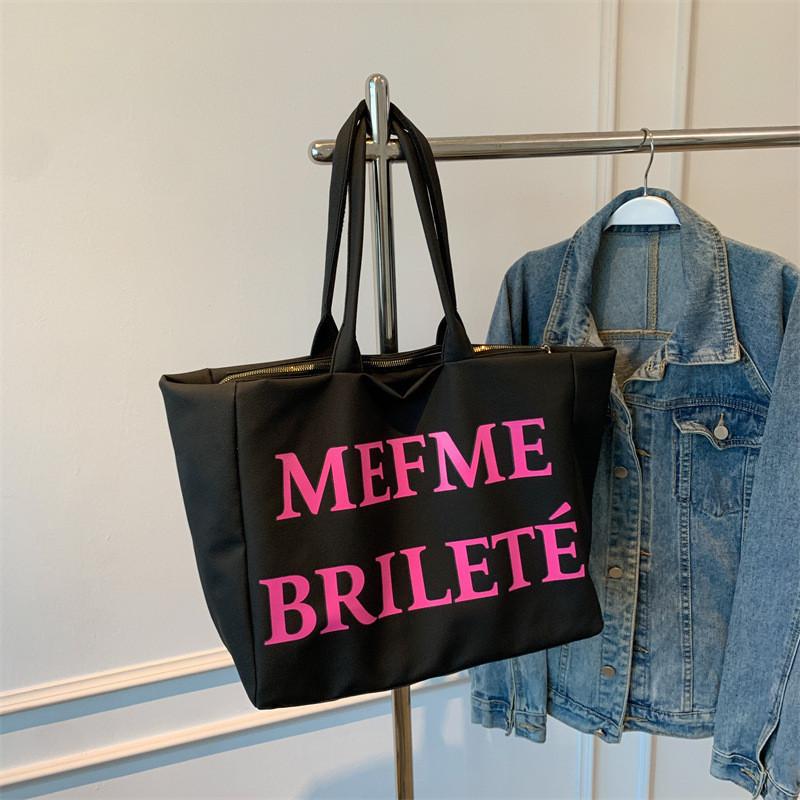 Large Capacity Black And Khaki Canvas Tote Bag 2024 New Casual Letter Street Style Commuter Bag