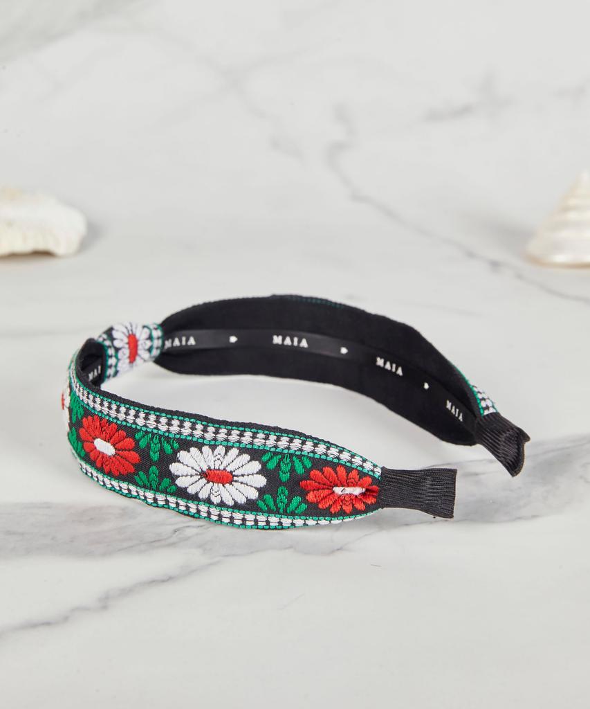 Maia Green Flower Jacquard Hairband - Knot Type D-Green
