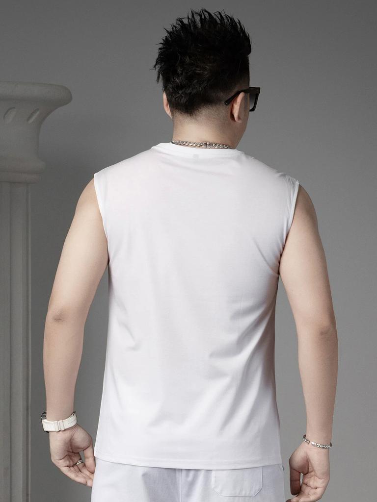 European Goods Fashion Brand Badge round Neck Vest Men's Summer Casual Waistcoat Outer Wear Sports Undershirt Men's Sleeveless T-shirt