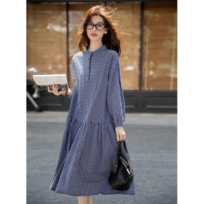 

Mokana Women s Retro Plaid Long Sleeve A-Line Midi Dress