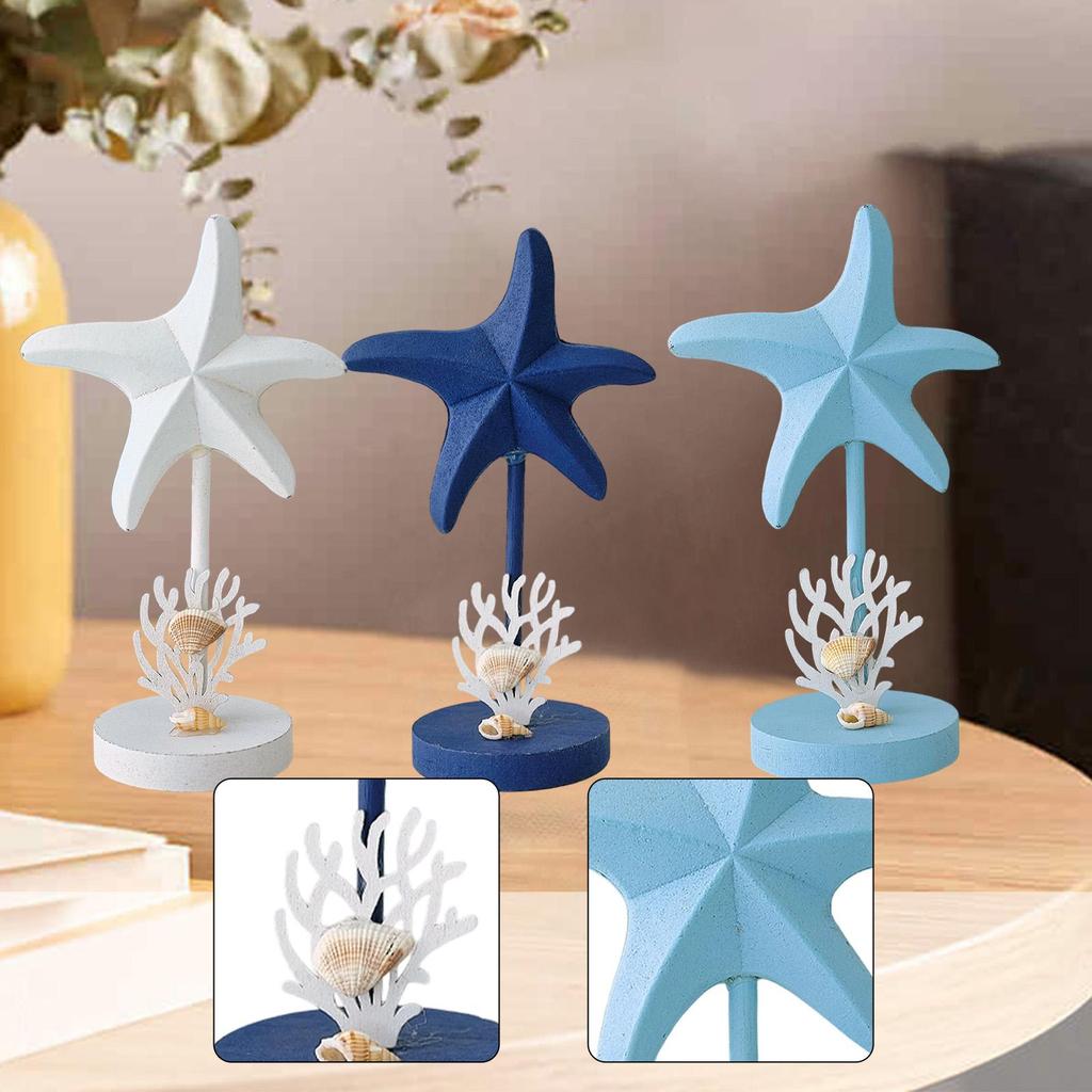 Starfish Figurine Collection Nautical Rustic, Desktop Ornament, Decorative Statue, Wood Sculpture for Bookshelf Entrance Decor