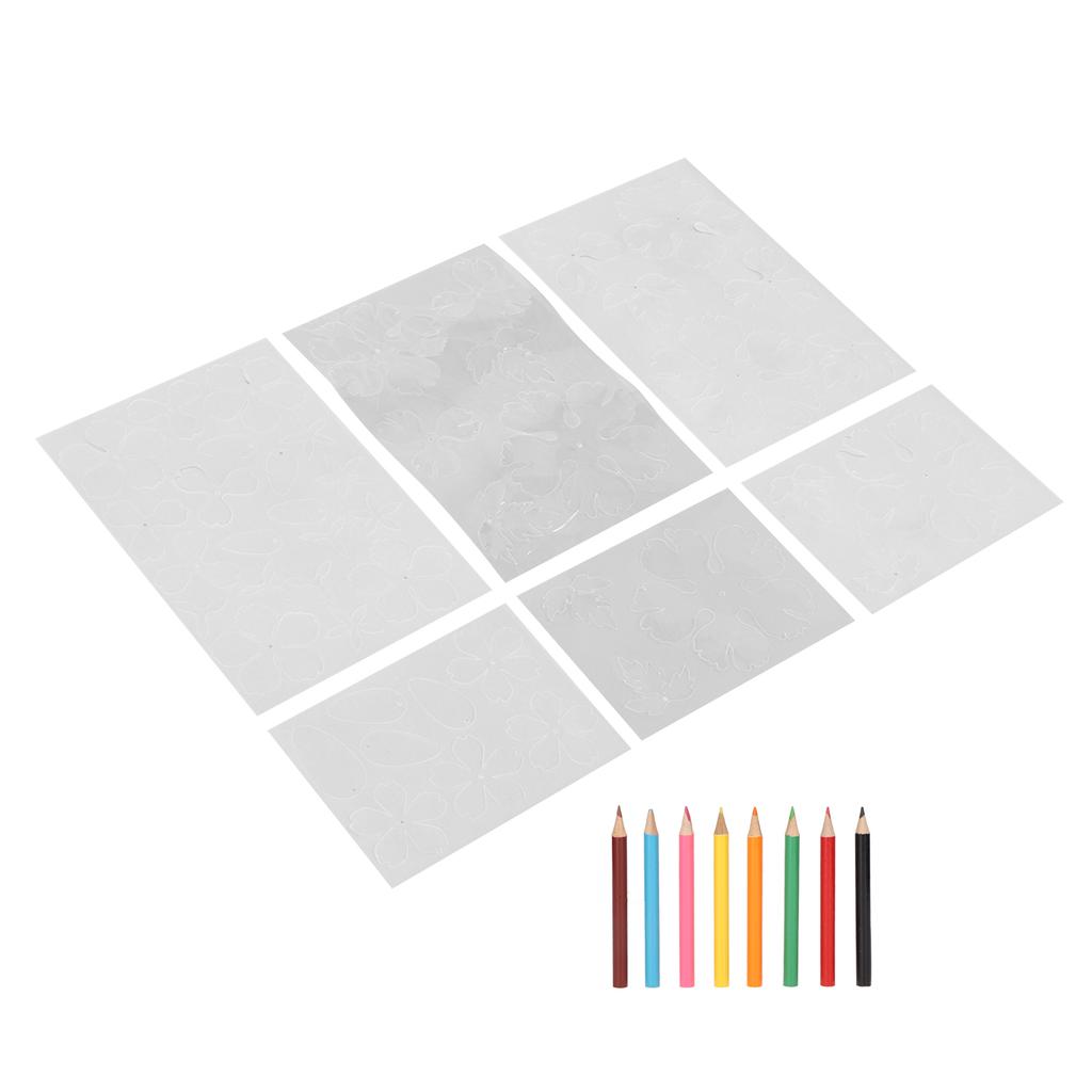 6 Sheet Flower Heat Shrink Paper with 8 Color Pencils Pre Cut Two Sides DIY BOPS Shrink Film Paper for Beginner