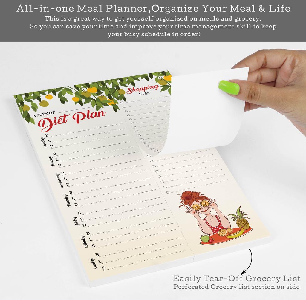 Inkdotpot Weekly Meal Planner Notepad 7"x10 , "Kitchen Menu" Magnetic Meal Planning Pad with Tear Off Grocery S-54 Sheets