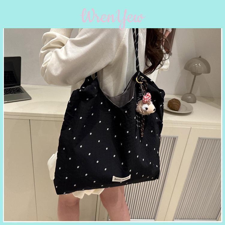 Simple Flower Pattern Women Casual Drawstring Shoulder Bag With Pendant For Daily Use