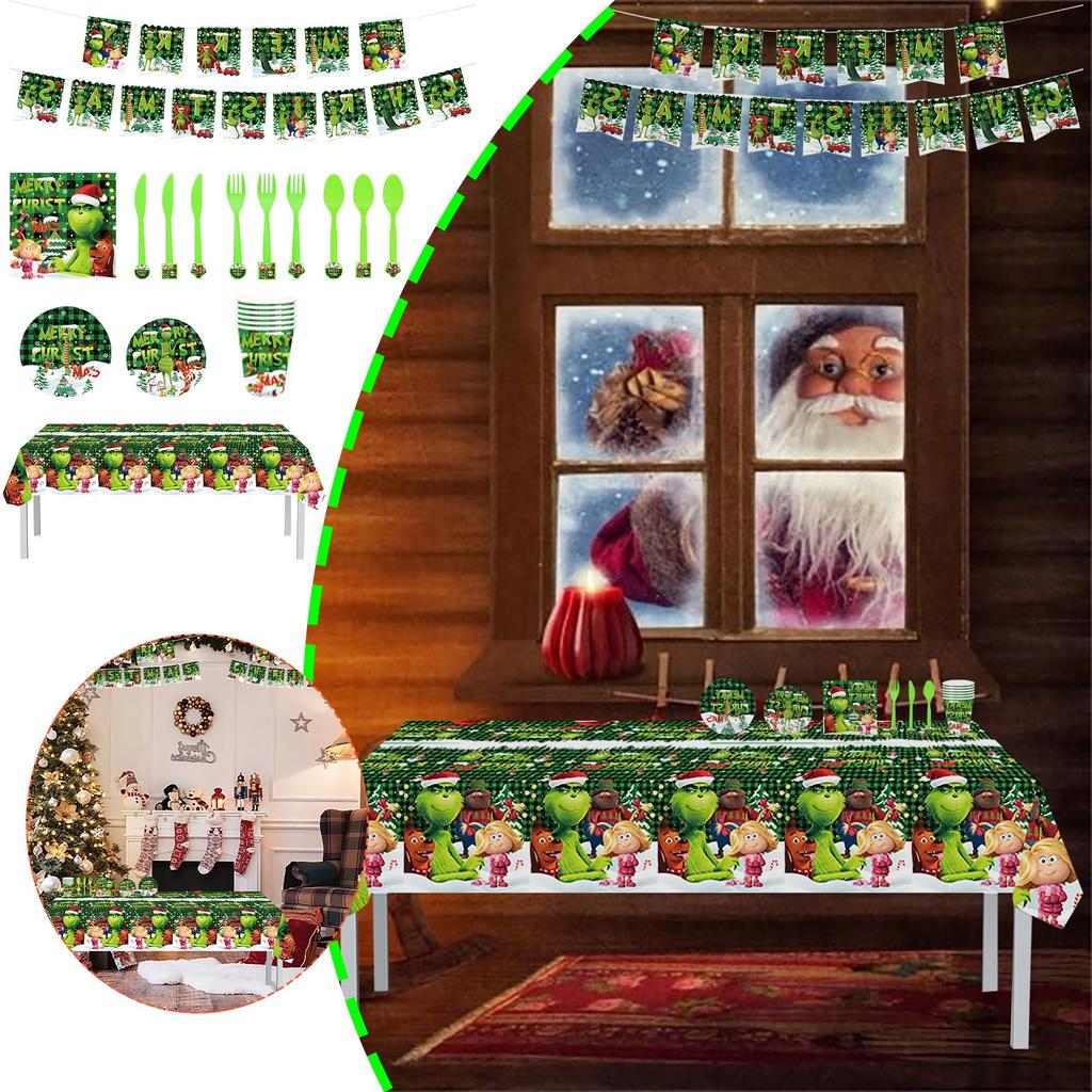 Christmas Theme Party Decorations Plates Tissue Paper Cups Pull Flags Christmas Dinnerware Set Party Set Party Favors