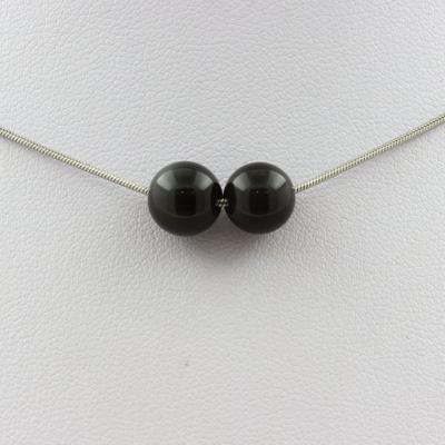 Stones and Minerals. Necklace 2 Black Obsidian Beads 8 Mm. Stainless Steel Chain Necklace Women Men. Custom Size