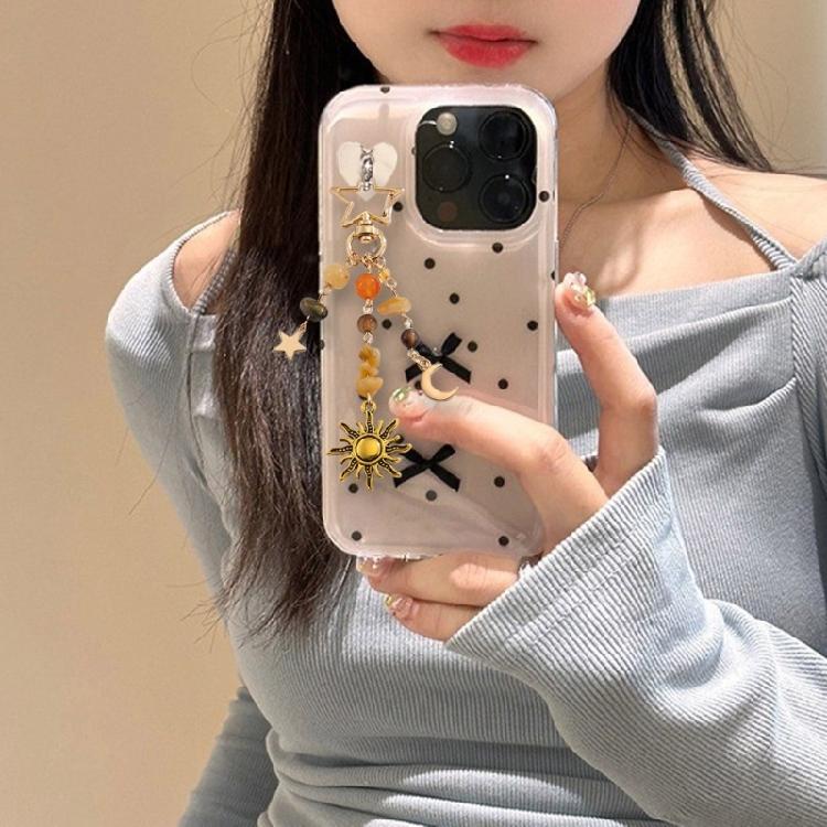 Fashionable Irregular Stone Keychain Colorful Beads Keyring with Stars Moon Sun Pendant Lightweight Key Accessory