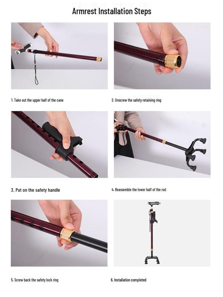 Yunxiang Verstellbare Vierfuß-Gehhilfe für Senioren - Rutschfest, Teleskop-Gehstock mit Licht, Aluminiumlegierung