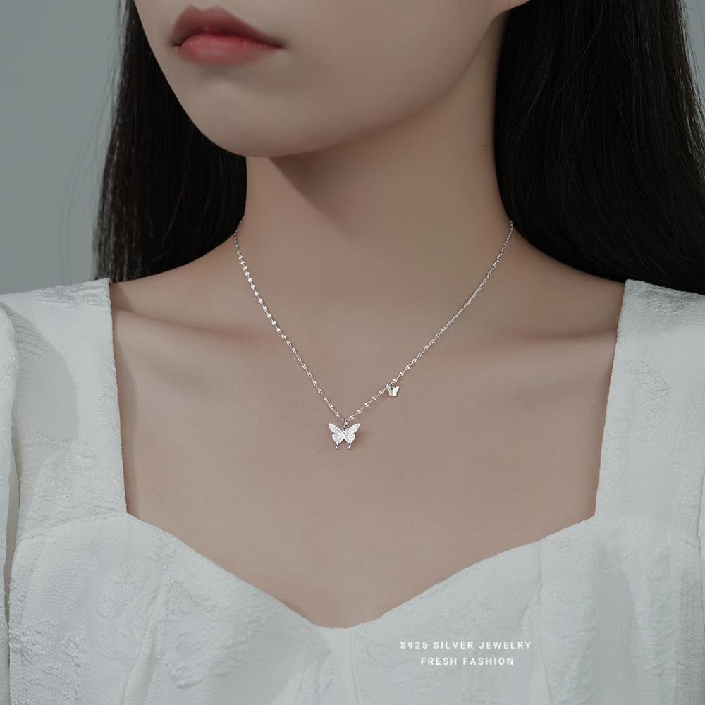 925 Sterling Silver Sparkling Zircon Butterfly Pendant Necklace Clavicle Chain for Women Light Iuxury Fashion Jewelry Gift