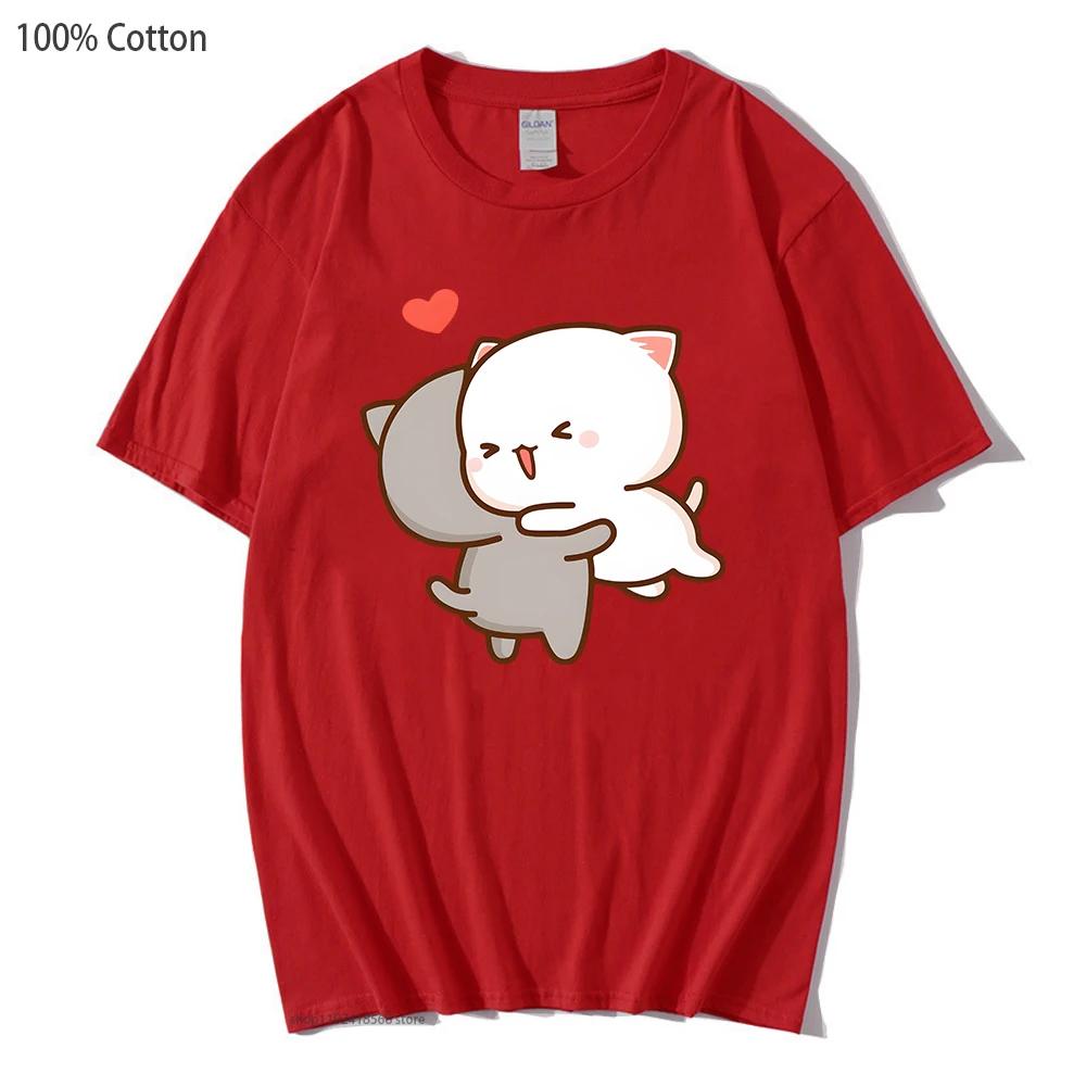 Peach and Goma Mochi Cat Love T-Shirts Women Kawaii Cartoon Tshirt for Girls Casual Short Sleeve Cotton Fashion Men Tops