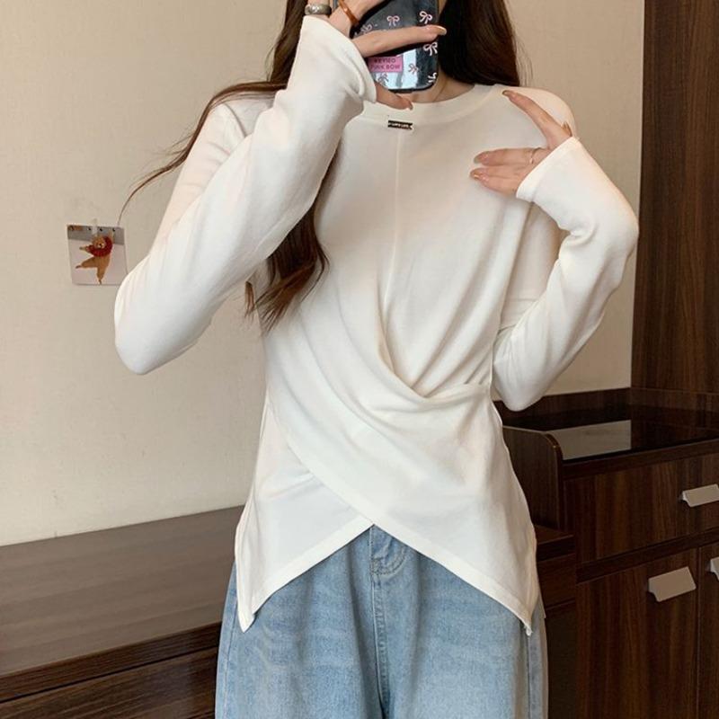 Pure Cotton Long Sleeved T-shirt Women's Oversized Spring and Autumn Bottom Shirt Korean Fashion Versatile Slimming Top