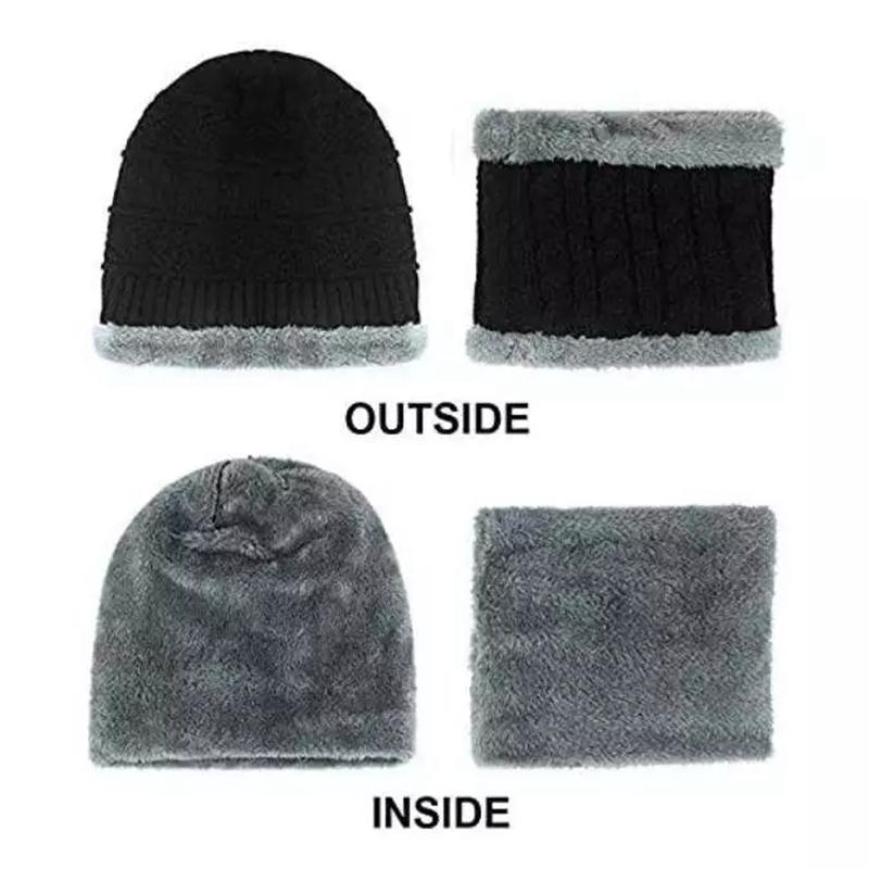 2026 New TW DDA558 Velvet Lined Thicken Ski Skull Caps Men Kids Winter Hat Scarf Set Neck Warmer Wool Knitted Beanie Hats