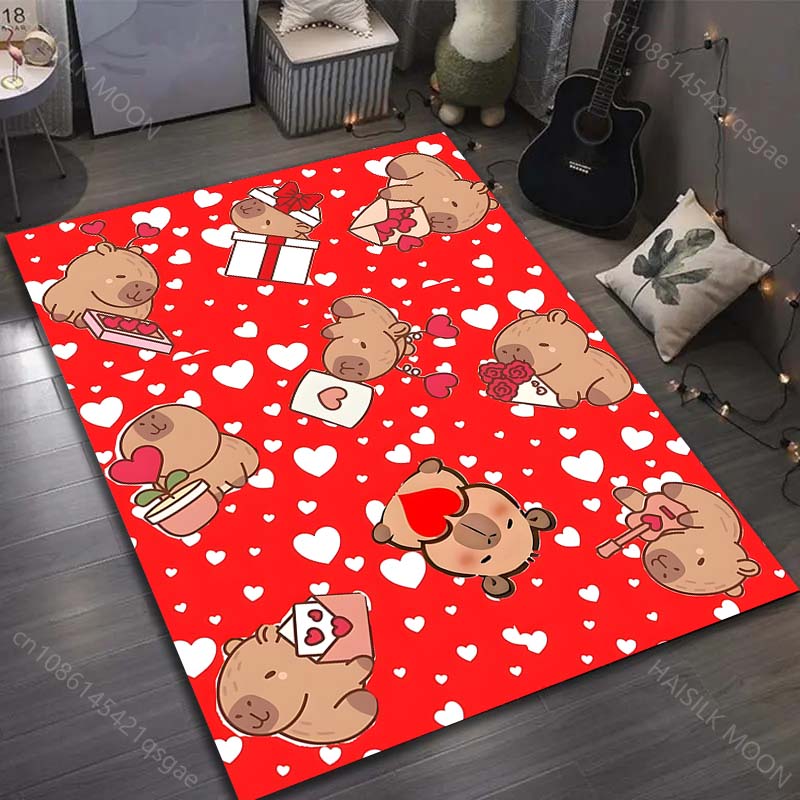1PC Cute Capybara Print Cartoon Carpet for Living Room Bedroom Doormat Decor Sofa Table Area Rug Non-slip Floor Mat for Gifts