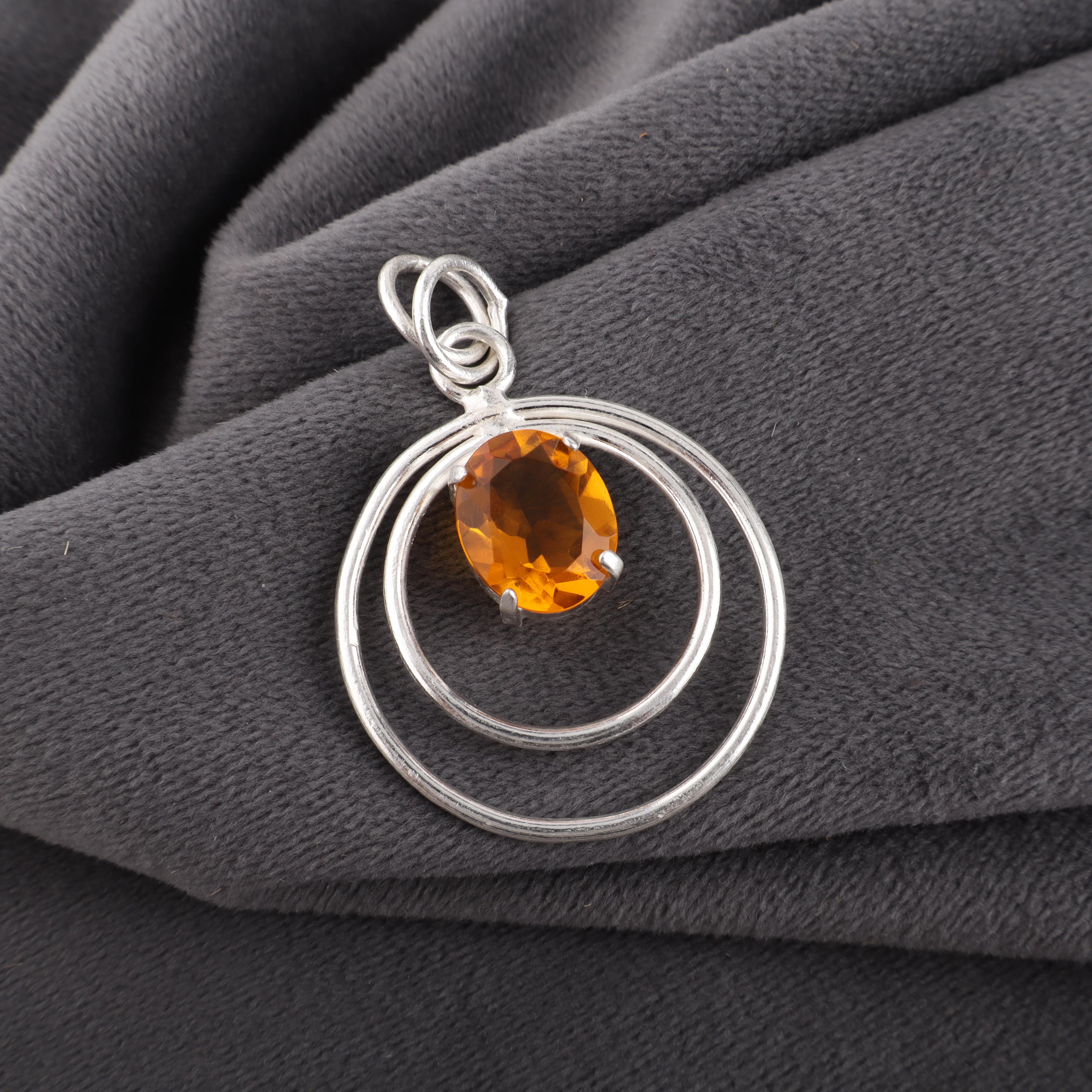 

Украшения с цитрином, Подвеска из стерлингового серебра 925 пробы, Подвеска с драгоценным камнем ручной работы ко Дню памяти 1.65 Inches оранжевый