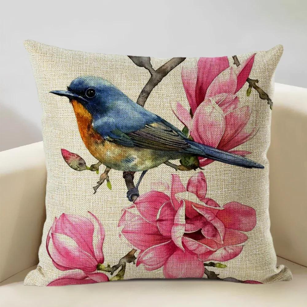 Watercolor Animal Bird Home Sofa Pillow Case Kingfisher Printed Decoration Throw Pillowcas 45x45cm Cushion Cover