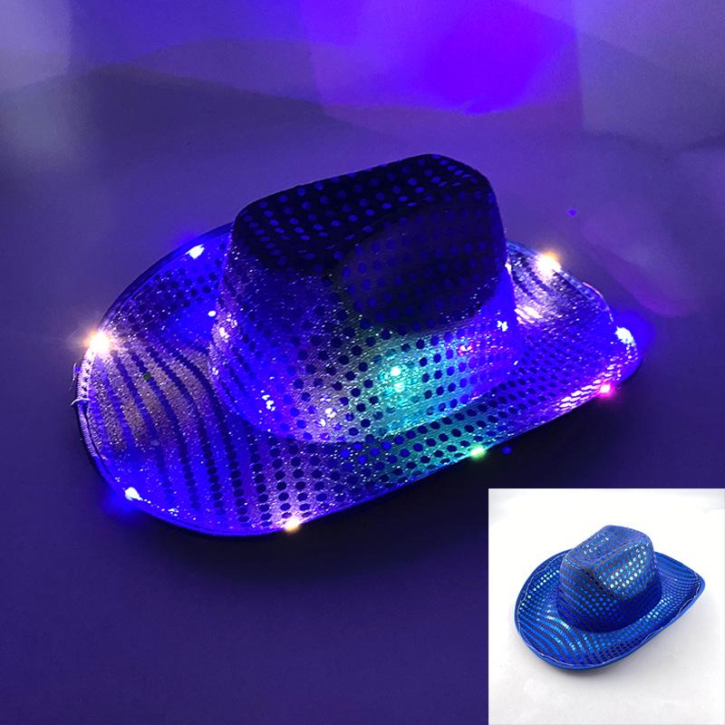 Vierfarbiger LED-Leuchtcowboyhut für Bühne & Halloween-Party