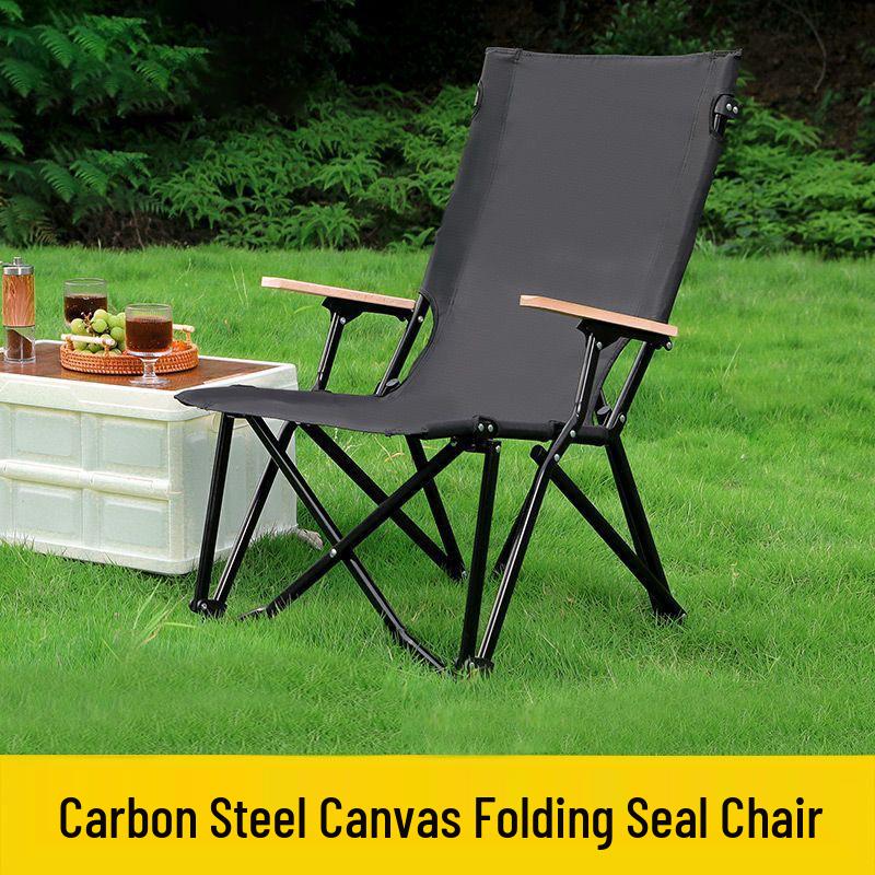 

High-Back Folding Camping Chair - Carbon Steel, No-Installation Needed, Dual-Use for Indoor & Outdoor. Black Large