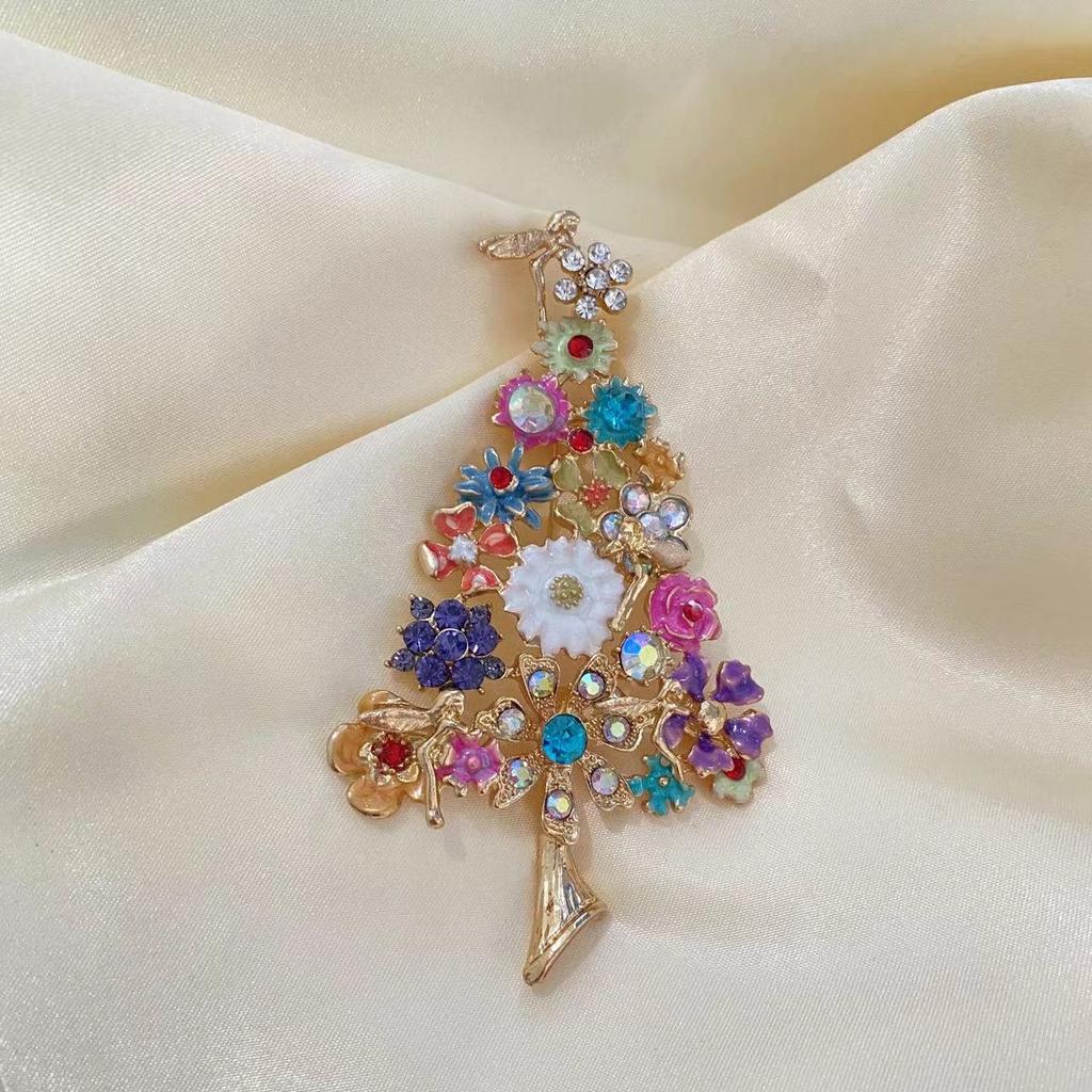 Vintage Dream Crystal Flower Fairy Brooch Vintage Medieval Western Makeup Christmas Tree Pin