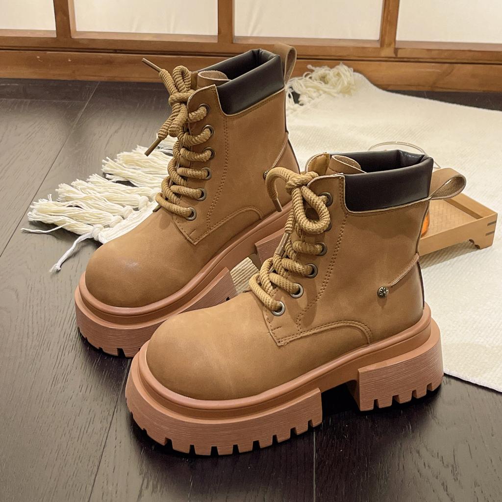 Platform Women Ankle Boots Mid Heels Designer Laether Shoes Fashion Winter Woman Trend Motorcycle Boots Goth Femme D499