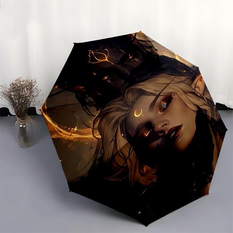 1pc Golden Moonlight Fantasy Umbrella: Automatic Opening/Closing, Foldable Design, Outdoor Use, Festival Gift for Fans & Travelers.L086