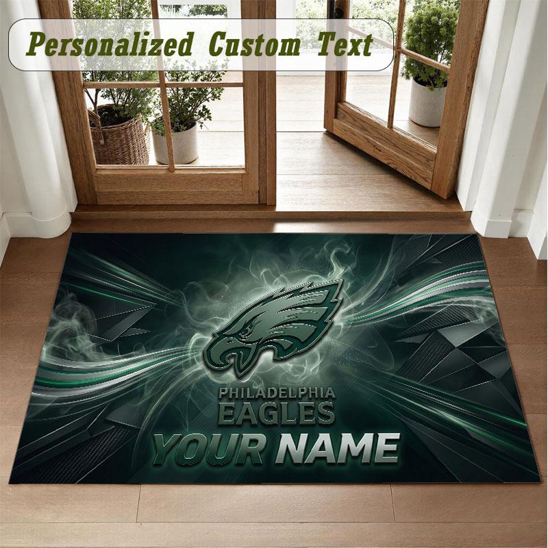 Crystal Velvet Square Rug Custom NamePhiladelphia Eagles Pattern Non Slip Home Floor Decor Rug
