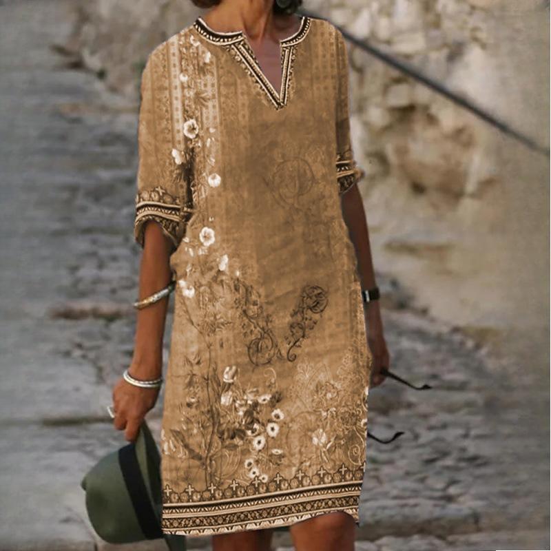 

Весенние и летние женские новые повседневные платья с принтом и V-образным вырезом XXXXXL хаки