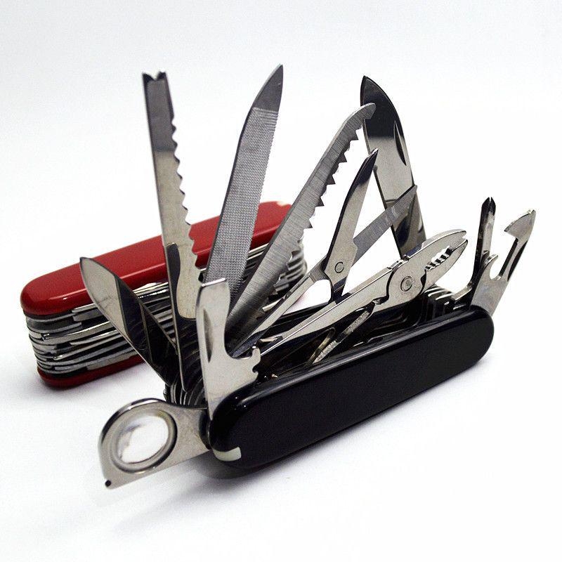 91mm Black-Red Stainless Steel Multi-tool Knife: 17 Parts, 30 Functions, Portable Survival Tool.