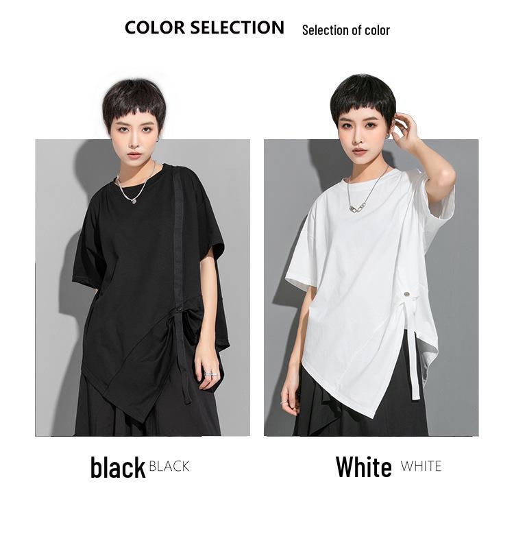 Summer Casual Irregular T-Shirt with Woven Stripes and Loose Short Sleeves