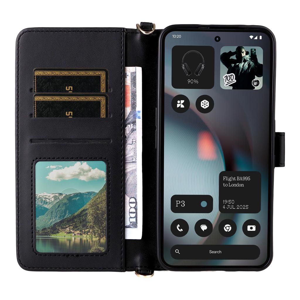 For Nothing Phone (3) 5G Case with Shoulder/Wrist Strap Leather Phone Cover Stand Wallet