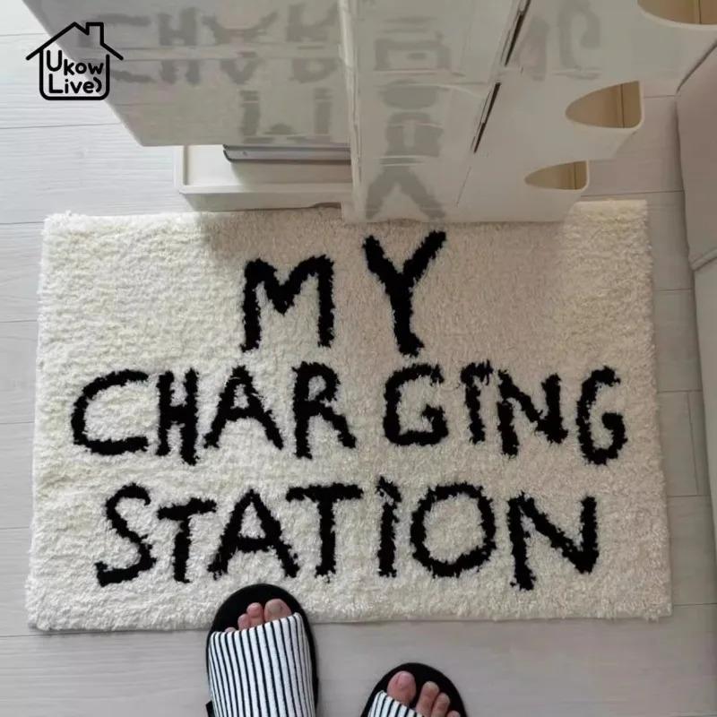 VIKAMA Simple Letter Synthetic Cashmere Area Rug Soft Indoor Floor Mat Bedroom Bathroom Anti-slip Floor Mat Home Decoration