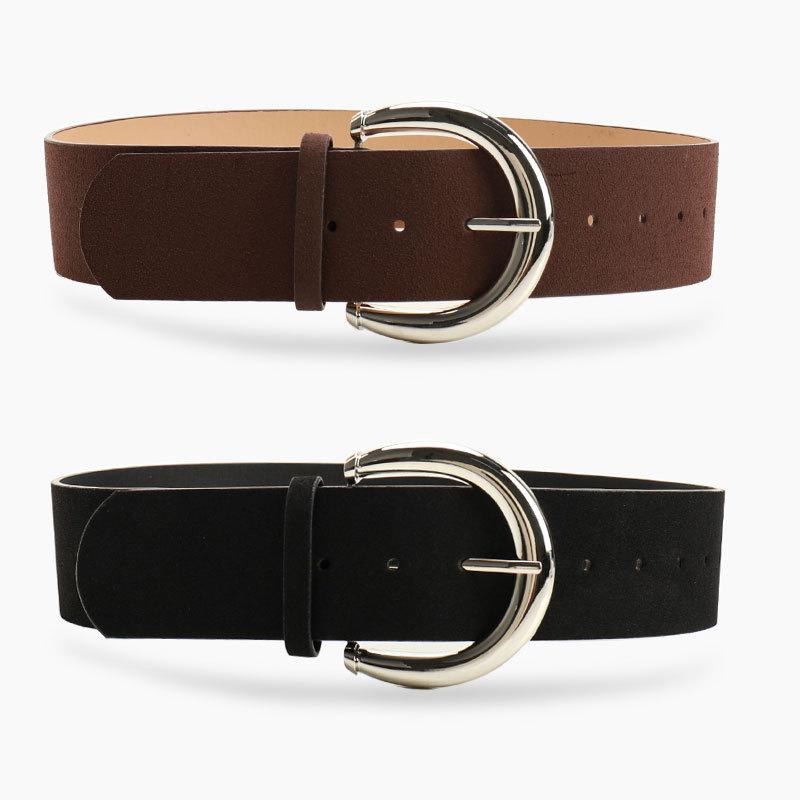 New PU Suede Belt Women's Versatile Shirt Dress Trouser Waist Seal Korean Version Retro Women's Wide Belt